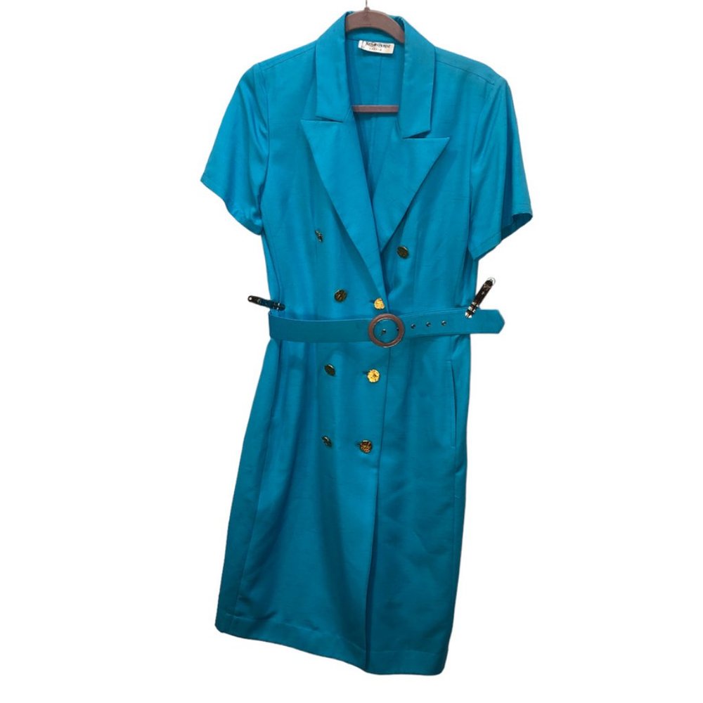 Yves Saint Laurent Vintage turquoise 80's as new condition belted shirt …